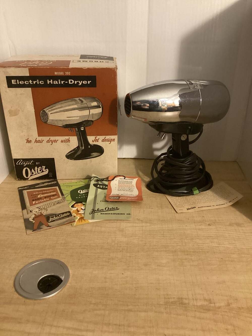 Vintage Oster Airjet Electric Hair Dryer Model 202 with Original Box and Paperwo